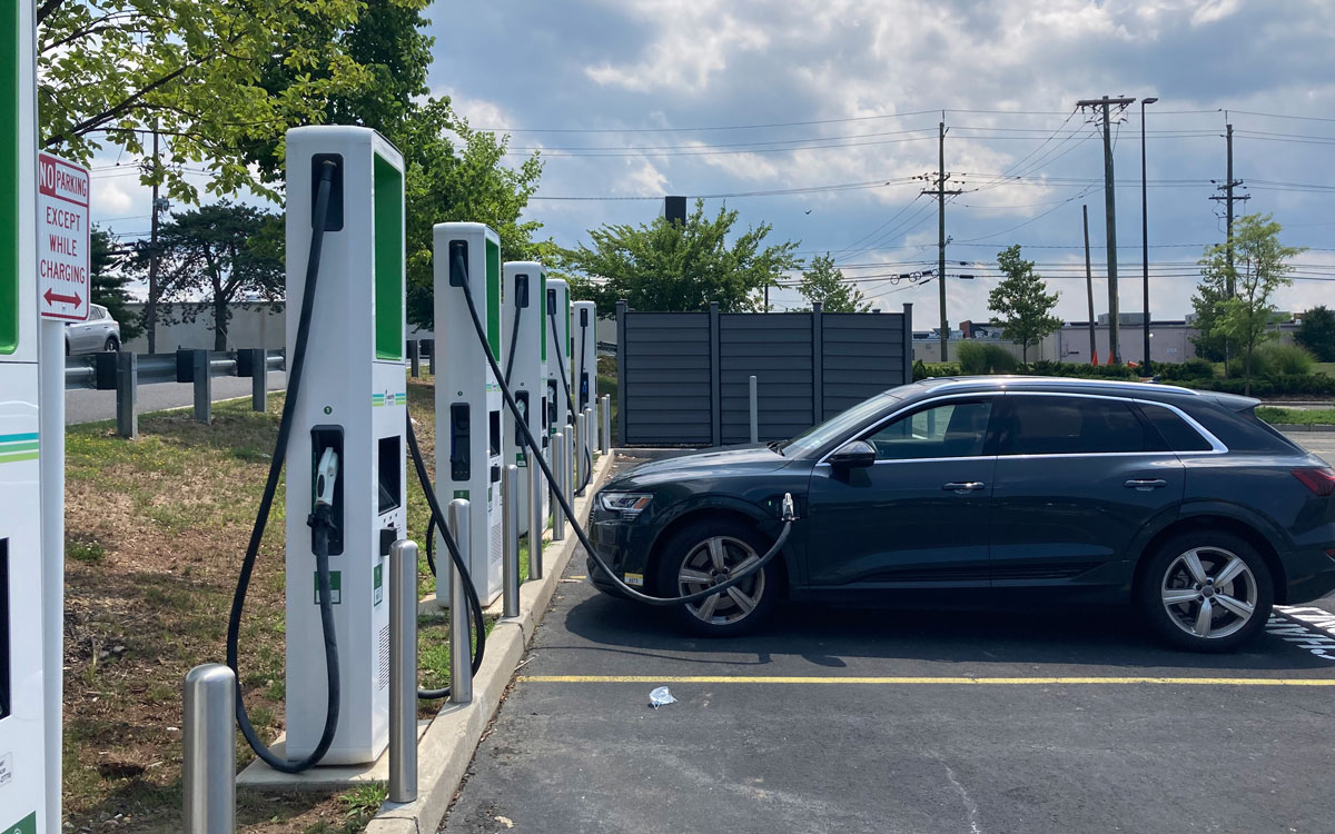 A row of EV chargers